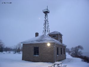 Looking at the light on the fog signal building shows you the snow and the wind at the site.