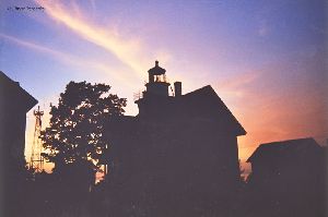 The lighthouse against a sunset.