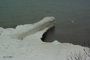 Ice covered pier. Looks slippery.