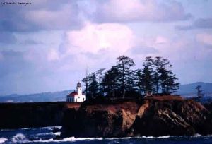 Distance shot of the cliffs and the lighthouse.