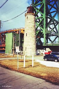 Close up of the lighthouse by the bridge lifts.