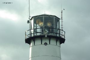 The lantern room with lamps lit.