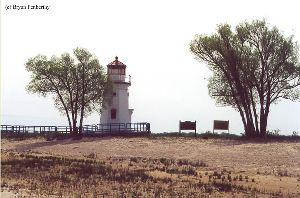 Slightly closer view of the lighthouse and pier.
