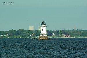 The lighthouse sits in the middle of the Providence River.