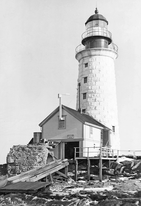 U.S. Coast Guard Archive Photo of the Halfway Rock Lighthouse and boathouse