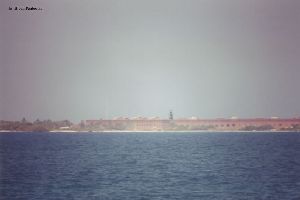 Distance shot of lighthouse on Fort.
