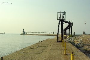 The pier, catwalk, and lighthouse.