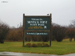 Montauk Point State Park sign.