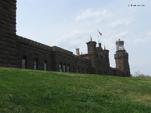 The connecting building and "octagonal" tower.