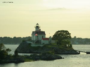 The lighthouse on the island.