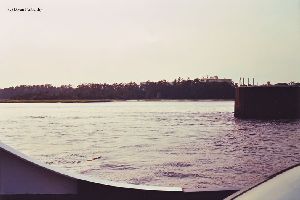 Leaving the ferry dock, lighthouse in distance.