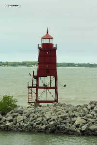The lighthouse along the breakwater.