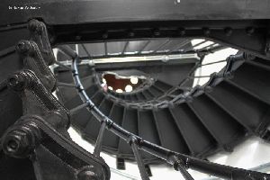 Looking up at the stairs.