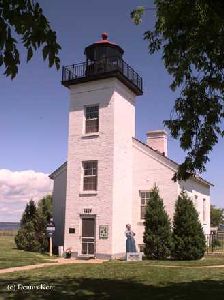 Beautiful close up of the Sand Point Lighthouse.