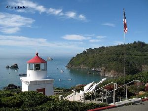 The Trinidad Head Memorial Lighthouse stands high above the harbor.