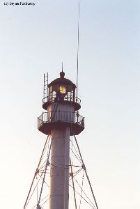 Close up of the lantern room with light on.
