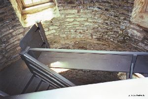 The steps leading up inside the windmill.